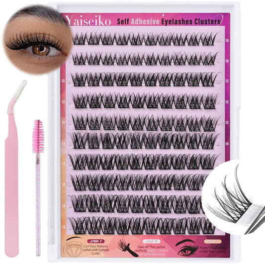 Self Adhesive Eyelashes Clusters Wispy Eyelash Extension Self Adhesive Eyelashes Reusable Press on Lashes No Glue Needed lash Clusters 10-16mm D Curl Individual Lashes Extensions with Tweezers