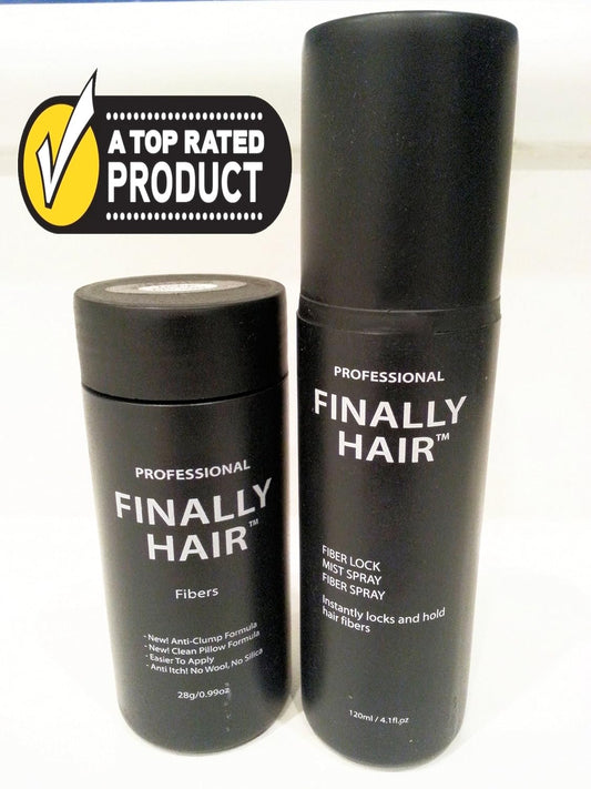Finally Hair Building Fibers Medium Brown 28g Bottle of Fibers and Finally Hair 120ml 4.1 oz. Bottle of Fiber Lock Hair Spray - Hair Loss Concealer (Medium Brown)