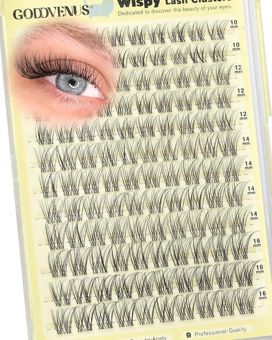 C Curl Wispy Lash Clusters Natural Cluster Eyelash Extensions Waterproof Eyelashes Clusters 10-16mm Clear Band Individual Lashes for DIY Lash Extensions by Goddvenus (120Pcs Soft & weightless)