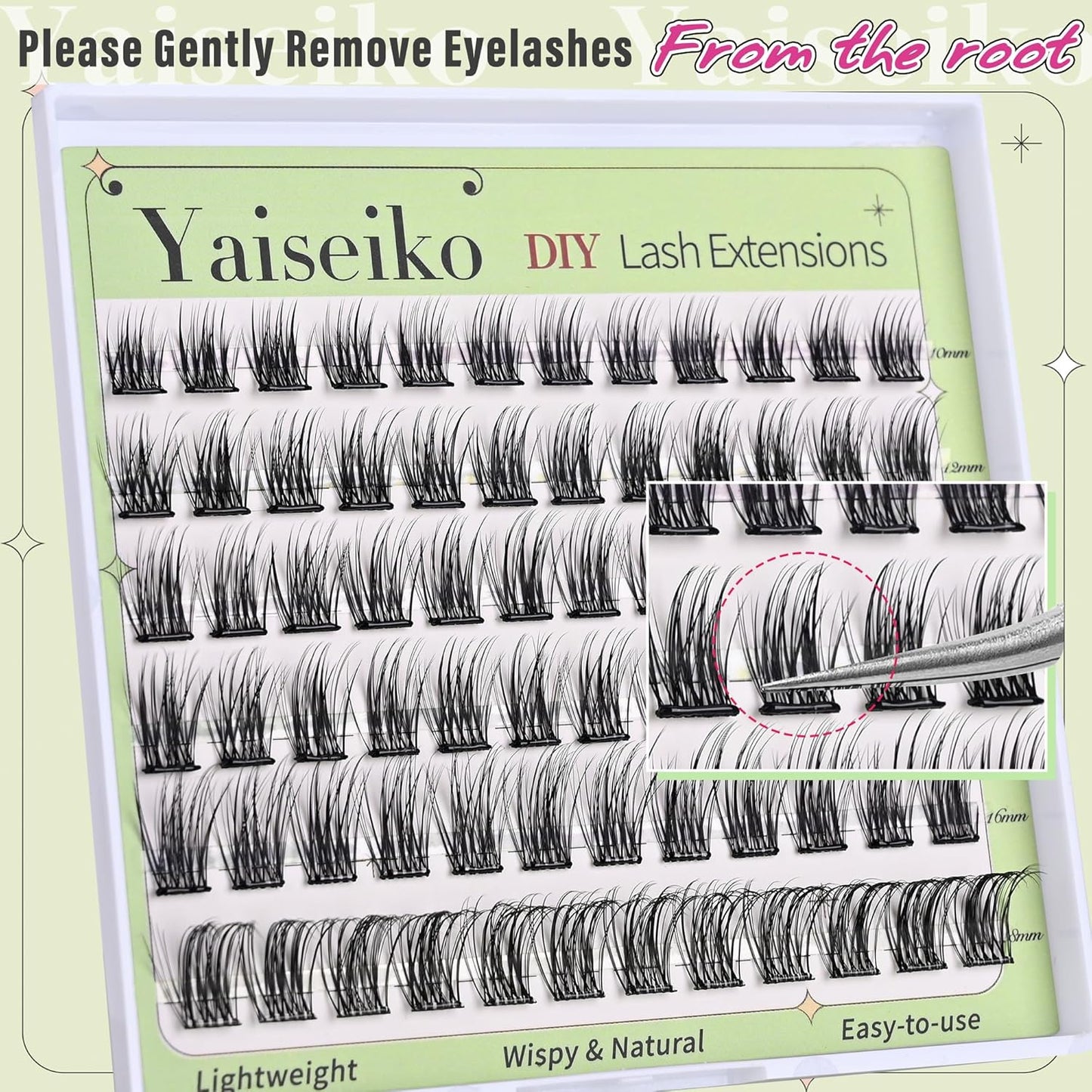 Self Adhesive Eyelash Clusters Press On Lashes, Self Adhesive Eyelashes No Glue Needed Lash Extension Reusable Wispy DIY Eyelash Extensions D curl Pre Glued Cluster Lashes 10-18mm(Y02 72Pcs)