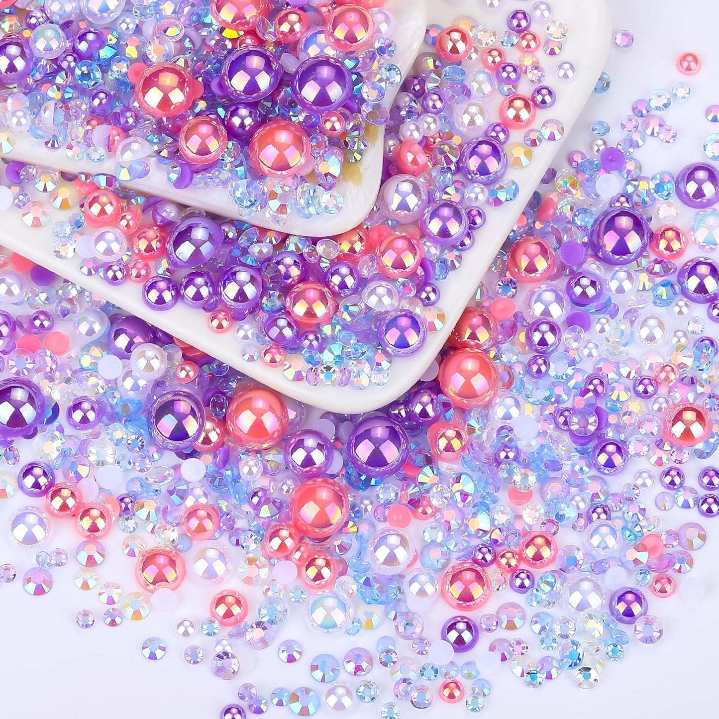 60g Pink White Flat Back Pearls Rhinestones for Crafts Mixed Size 3mm-10mm AB Color Round Half Pearls Flatback Pearl Beads and Resin Rhinestones Set for Face Art