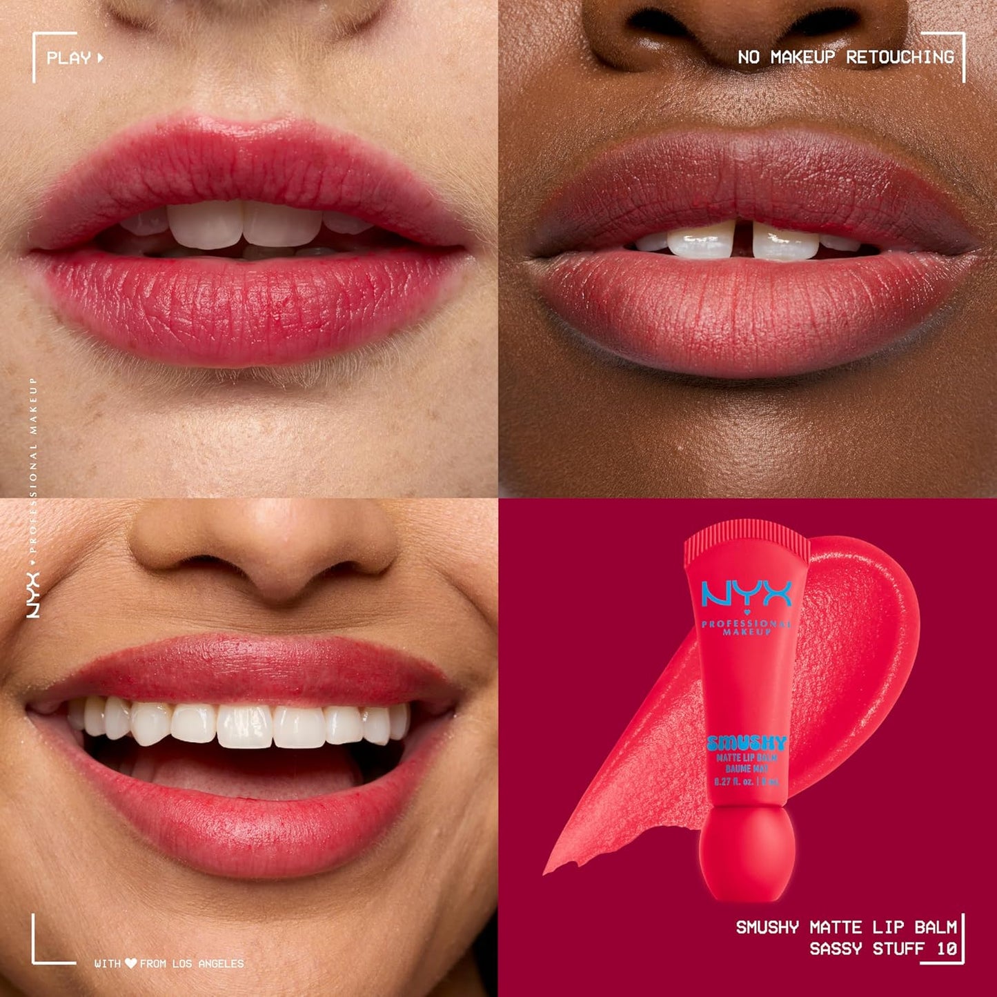 NYX PROFESSIONAL MAKEUP Smushy Matte Lip Balm, Tinted Lip Moisturizer with Soft, Matte Finish - Sassy Stuff (Candy Apple Red)