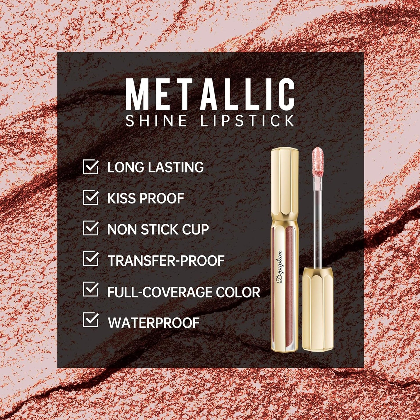 Nude Lipsticks for Women Metallic Lipstick Long Lasting Non Stick Cup Lip Gloss, Shimmer Lightweight Hydrating Full Coverage Lip Color, DP117 Coconut