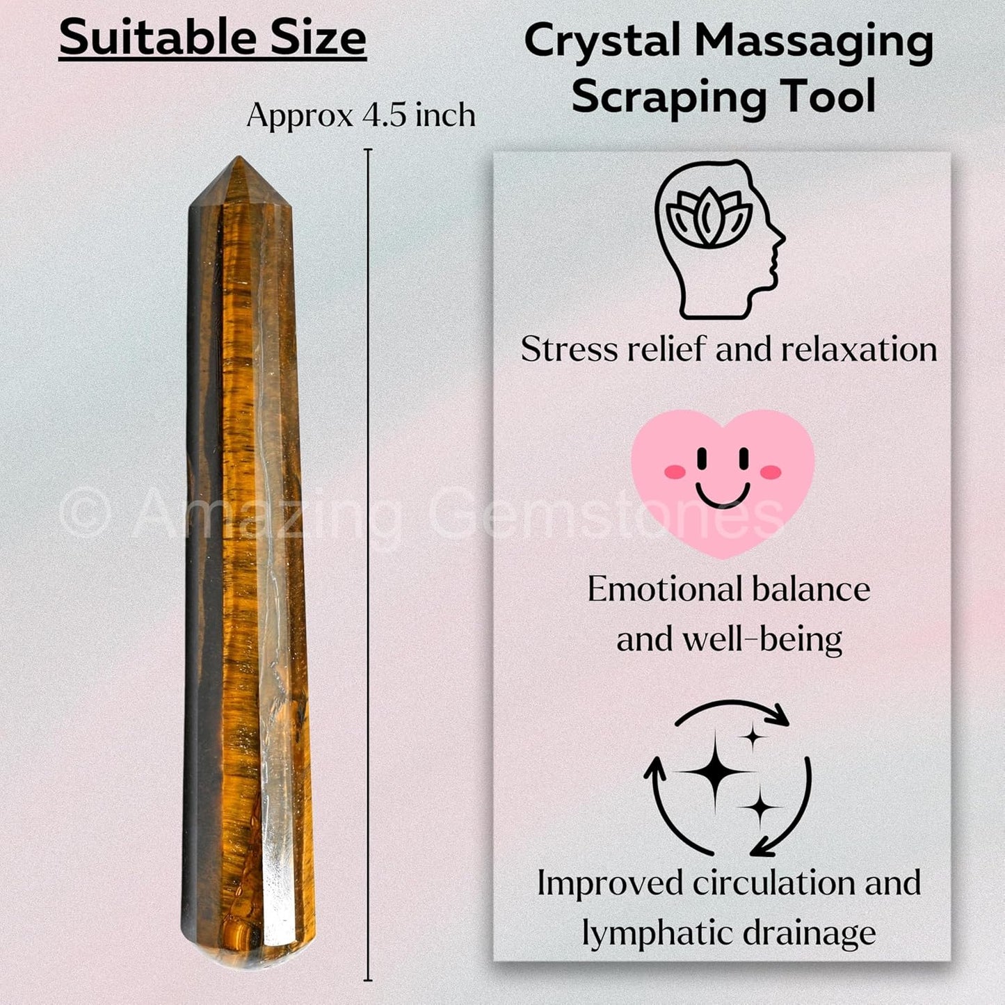 Amazing Gemstone Tiger Eye Crystal Wand Massage Stick - Pelvic Wand Gua Sha for Adults - Crystals and Healing Stones Massage Wands for Adults Gifts (Pointed)