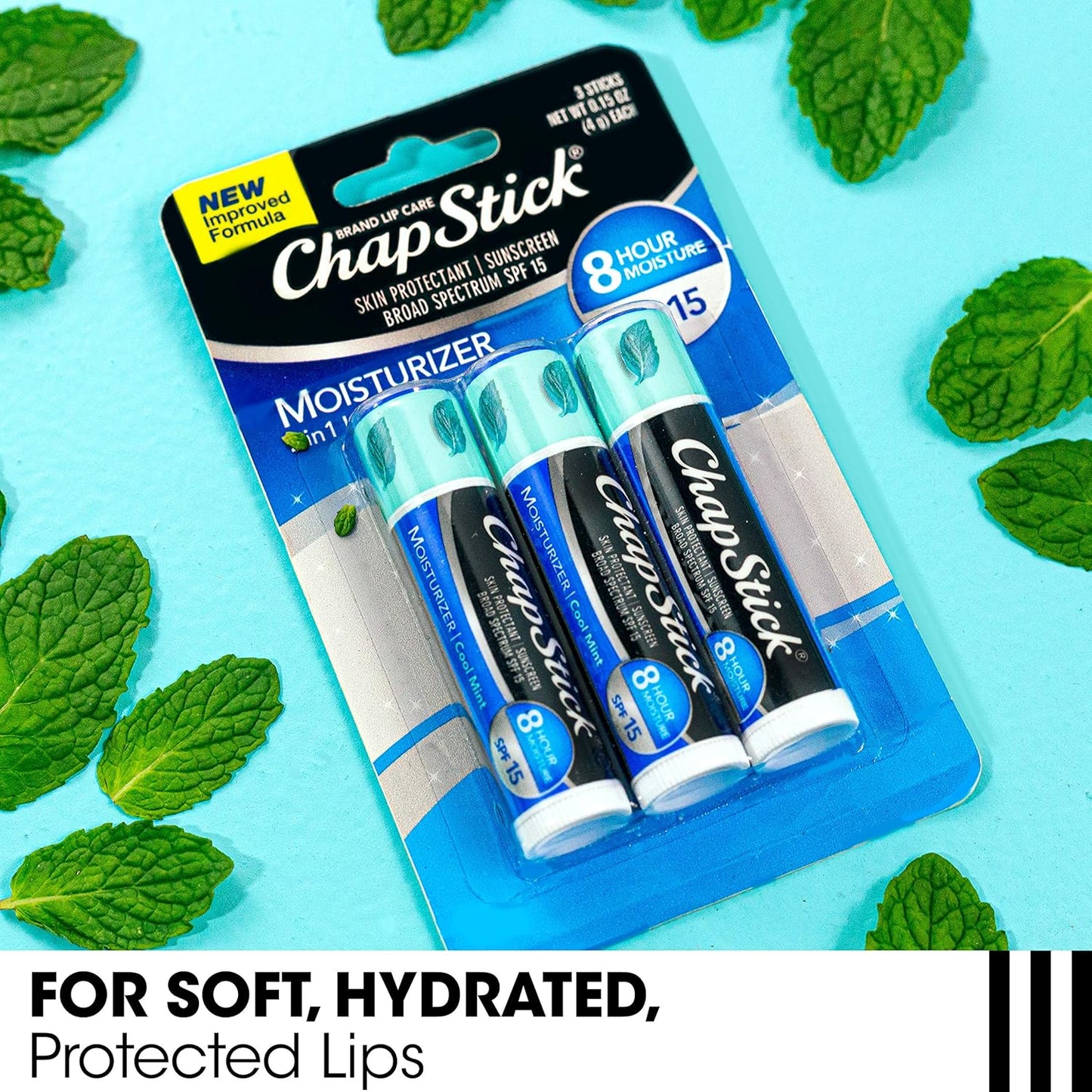 ChapStick Moisturizer 2-in-1 Lipcare SPF 15, Cool Mint, 3-Pack – Sunscreen Lip Balm with Aloe Vera and Vitamin E, 0.15 Ea