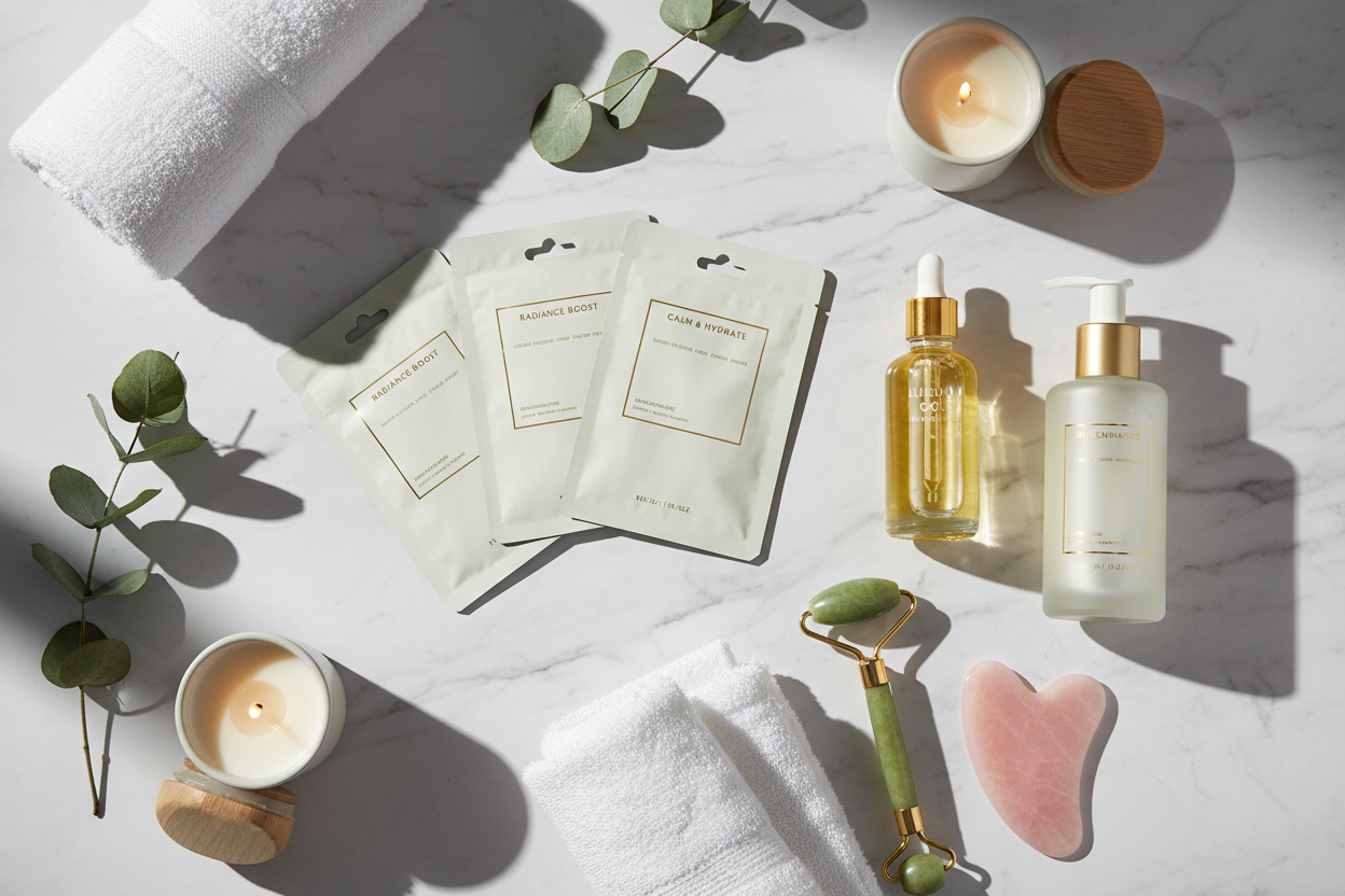 Self-Care – Luxurious masks, body care, and beauty tools that make “me time” feel magical. (make it real photo)